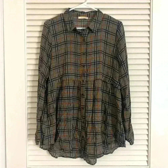 Mystree Tops - Mystree Flannel Peplum Top Medium